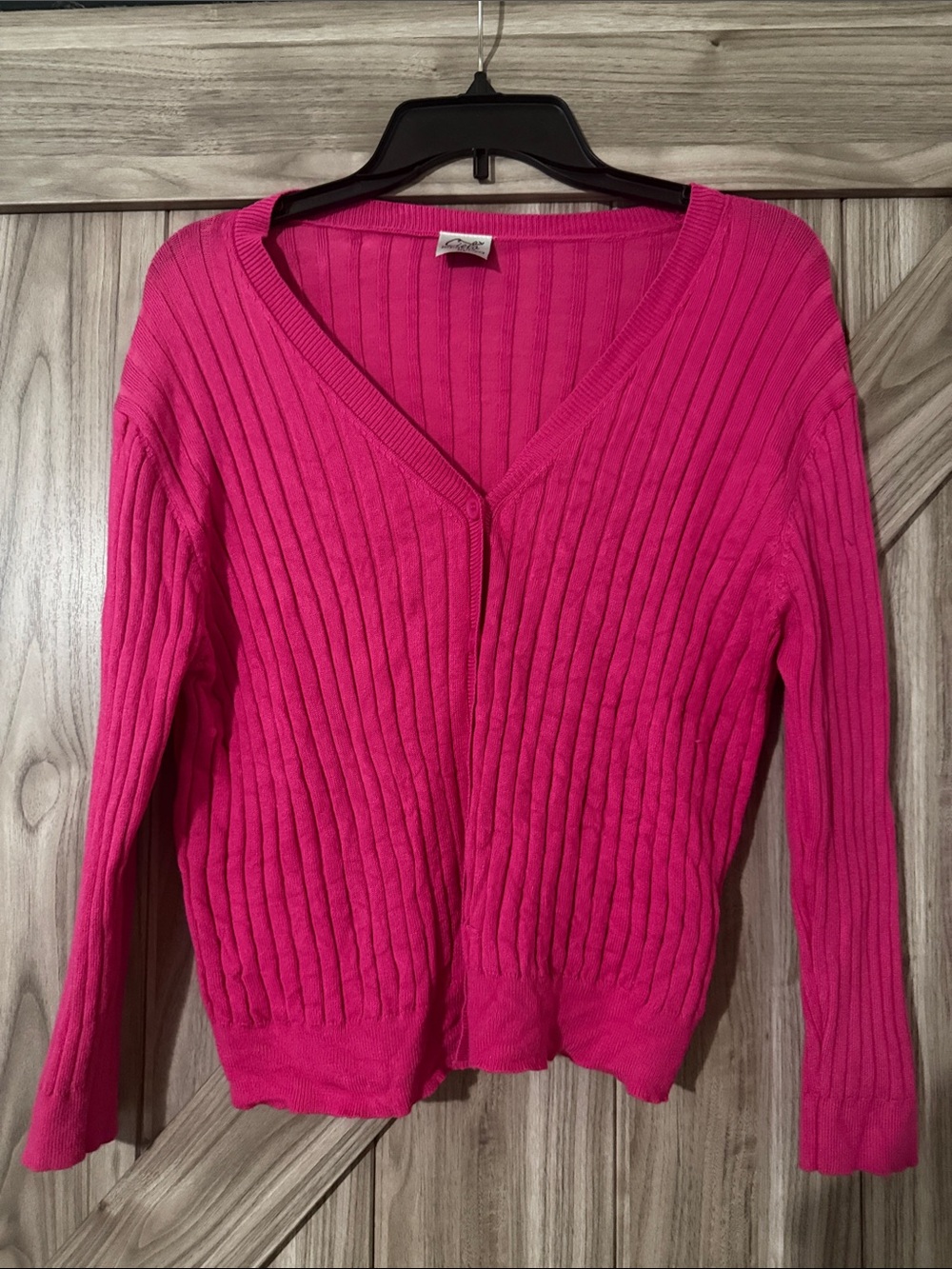 Cielo Hot Pink Ribbed V-Neck Cardigan